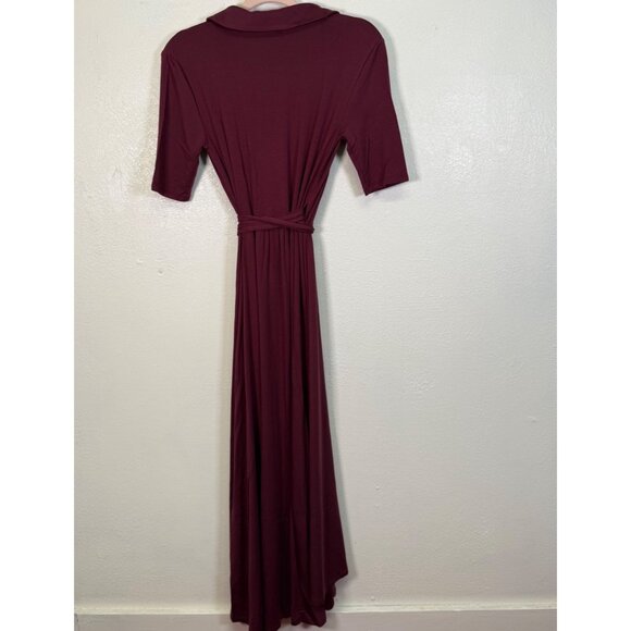 NWT Quince Tencel Jersey Midi Wrap Dress Wine Basic Sleeved Small Classic - Picture 6 of 13